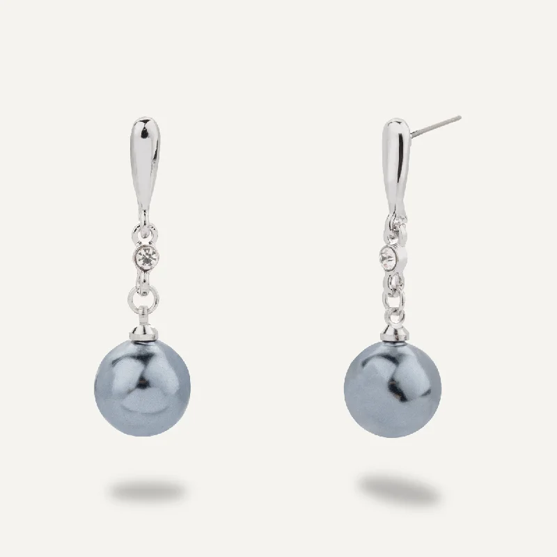 Classic Grey Pearl Drop Earrings In Silver-Tone