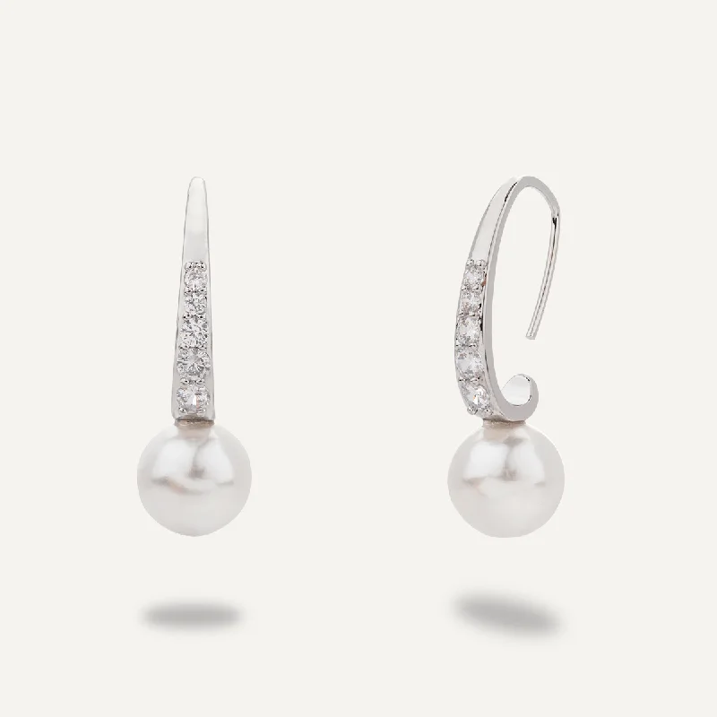 Classic Pearl & Cubic Zirconia Drop Earrings In Silver-Tone