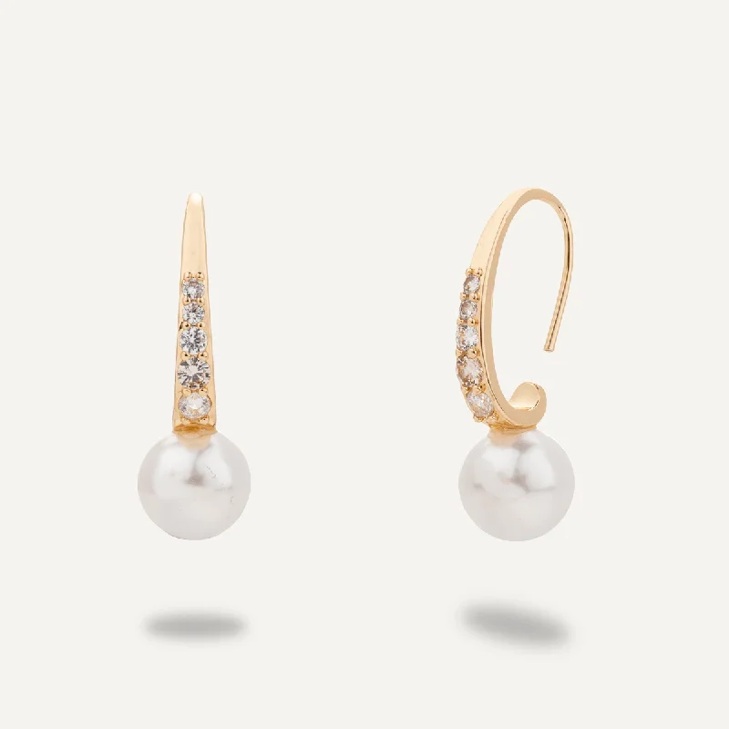 Classic Pearl & Cubic Zirconia Drop Earrings In Gold-Tone