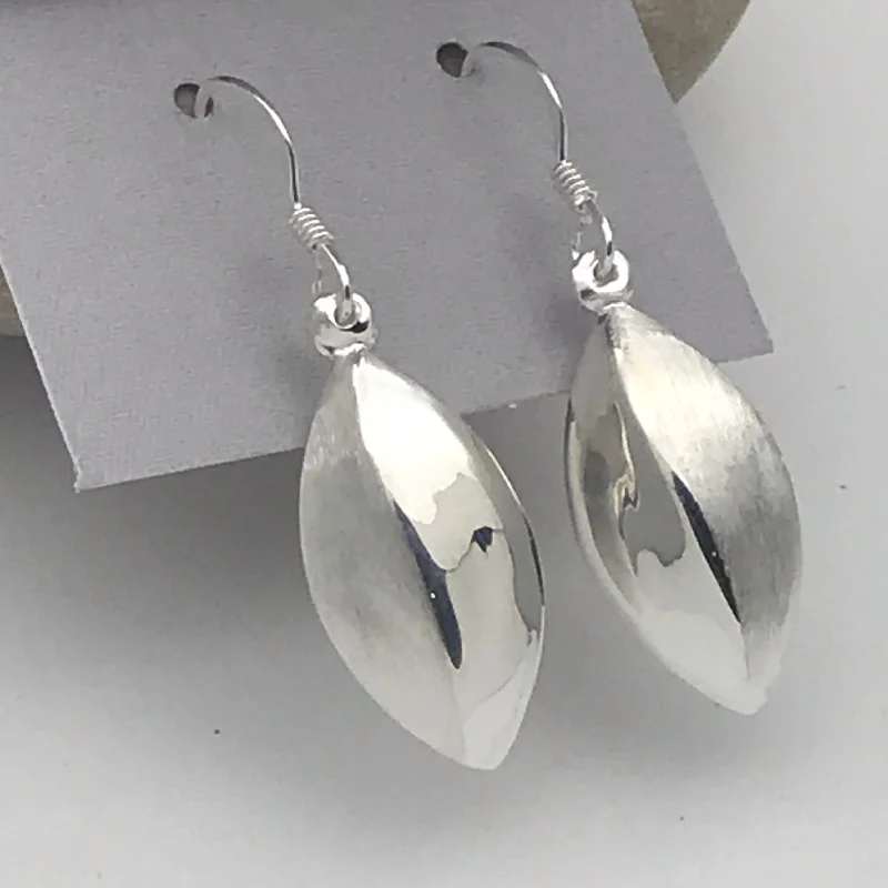 Sterling Silver Coffee Pod Matt Shiny Alternating Drop Earrings