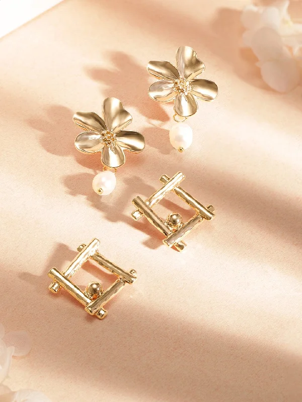 TOKYO TALKIES X Rubans Gold-Toned  White Set Of 2 Drop Earrings