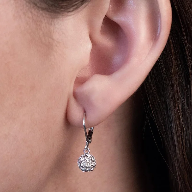 Crystal Ball Drop Earrings Rhodium Plated