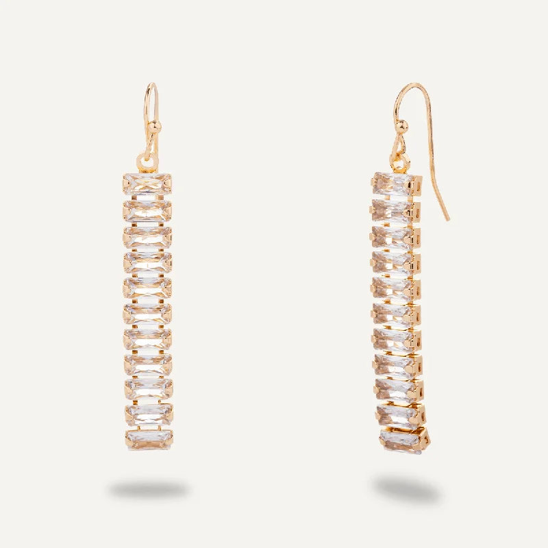 Cubic Zirconia Drop Earrings In Gold-Tone