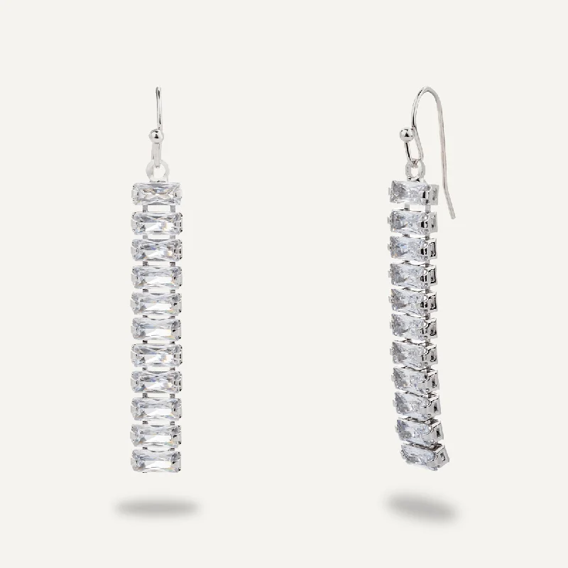 Cubic Zirconia Drop Earrings In Silver-Tone