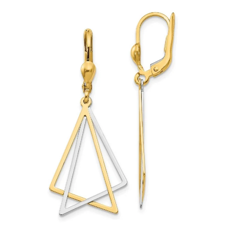 Curata 14k Two Tone Gold Intertwined Triangles Leverback Drop Earrings 42x16mm