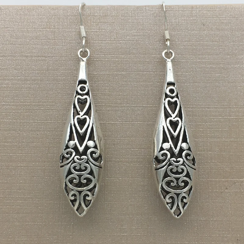 Sterling Silver Curved Pointed Drop Earrings