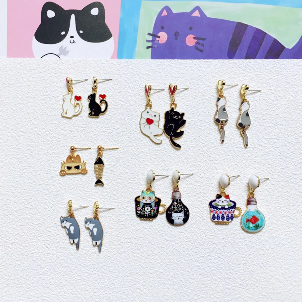 Cute Cat Alloy Enamel Women's Drop Earrings 1 Pair