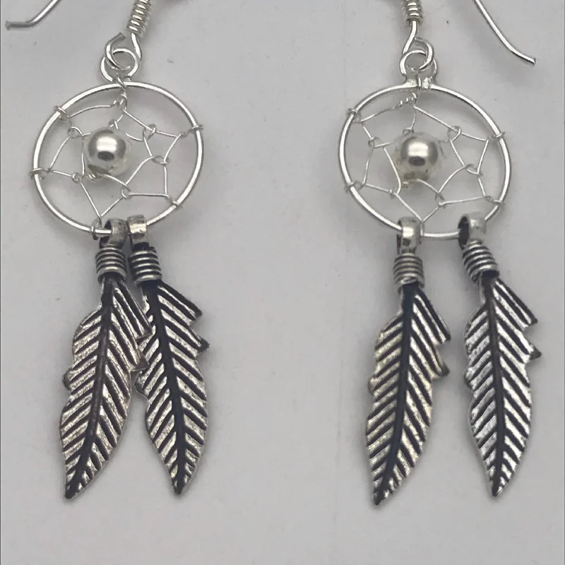 Sterling Silver Dainty Dream Catcher Drop Earrings