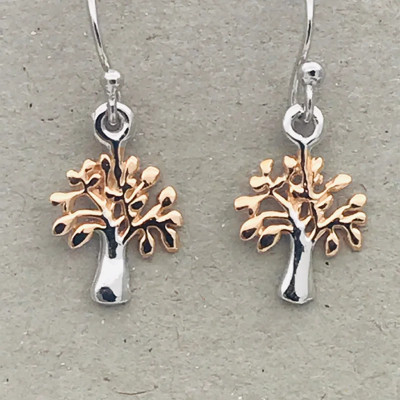 Gold Vermeil Sterling Silver 18Kt Rose Gold Dainty Tree of Life Drop Earrings