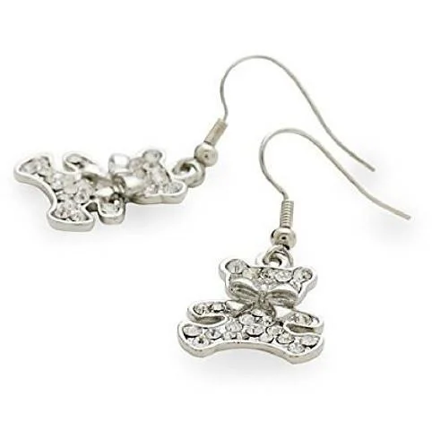 Designer Style Silver Tone and Crystal Diamante 'Teddy Rock' Drop Earrings