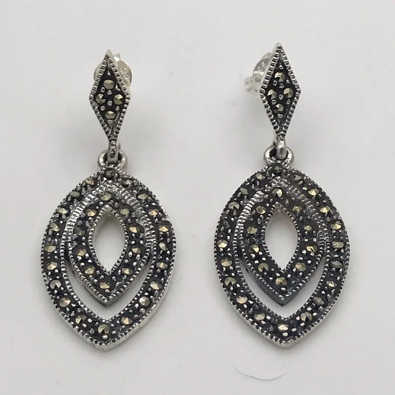 Sterling Silver Double Round Point Drop Earrings