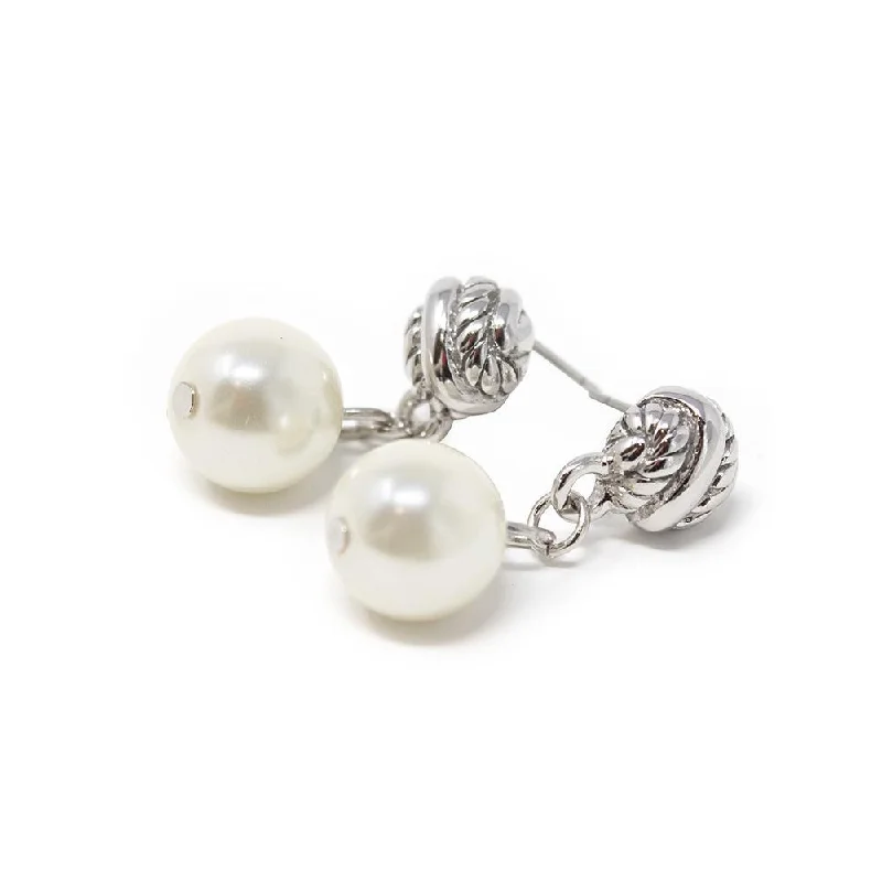 Drop Earrings Silver Tone with Pearl