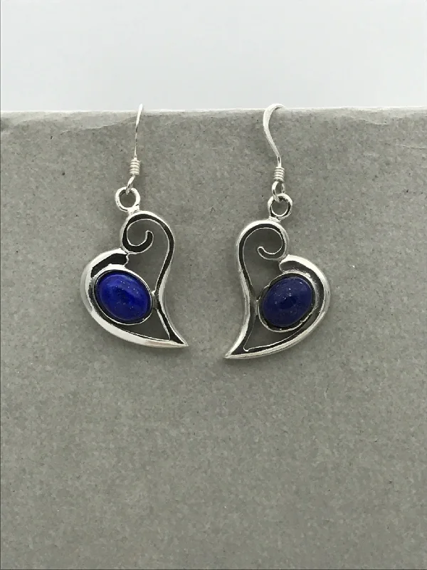 Sterling Silver Curved Heart Drop Earrings with Stone