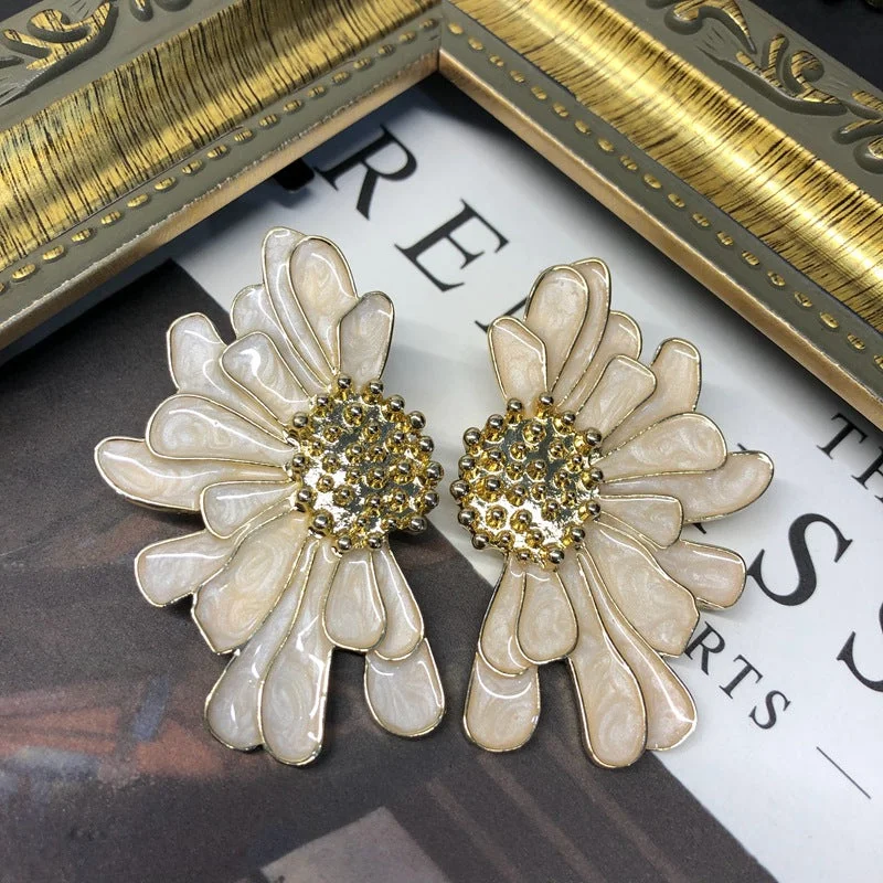 Elegant Enamel Flower Drop Earrings