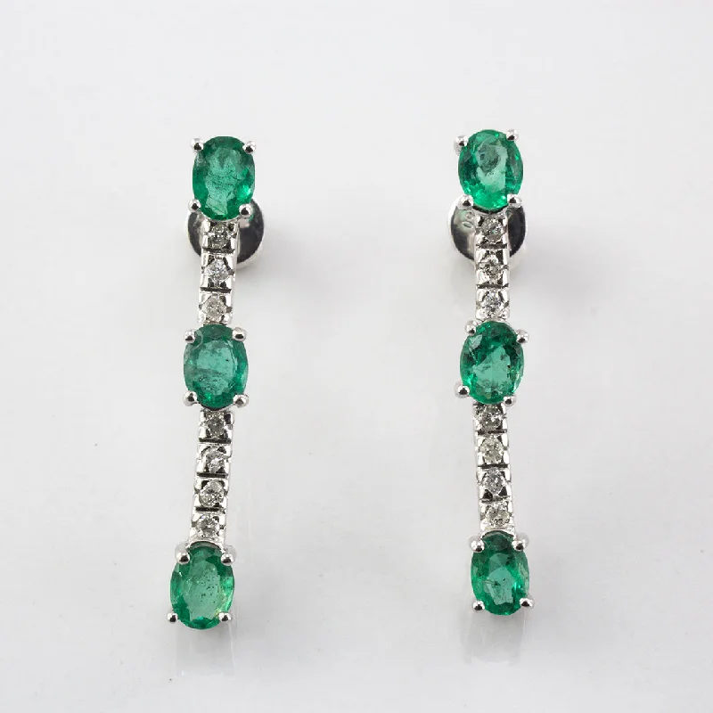 Emerald and Diamond Drop Earrings | 0.14 ctw |