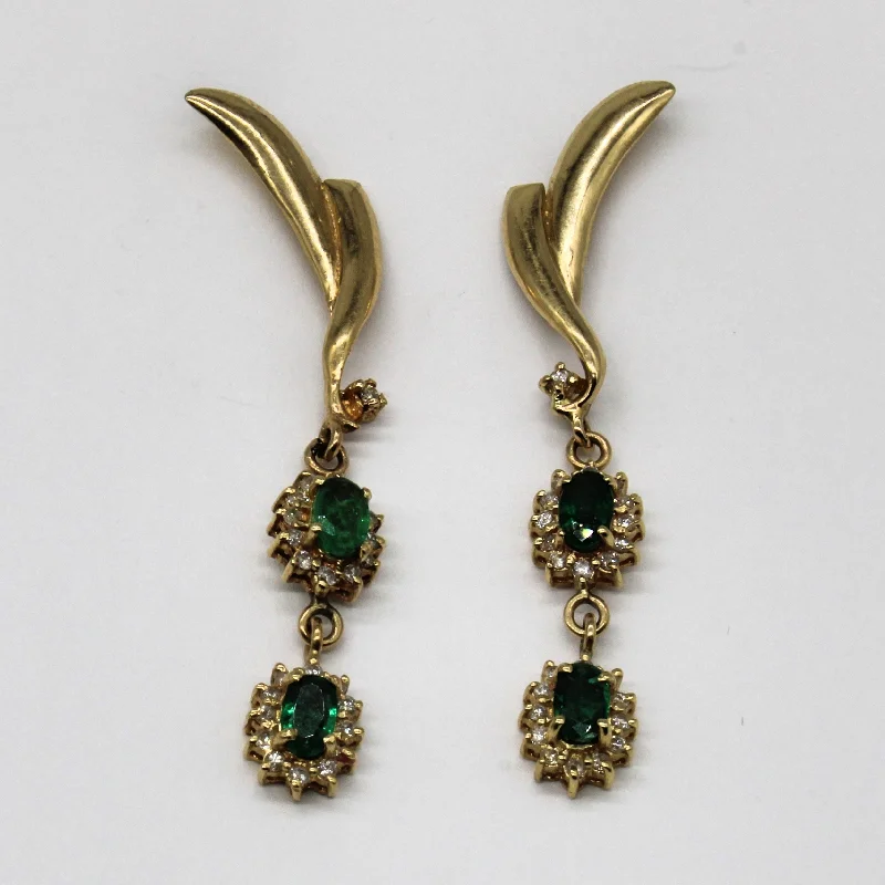 Emerald & Diamond Drop Earrings | 0.68ctw, 0.24ctw |