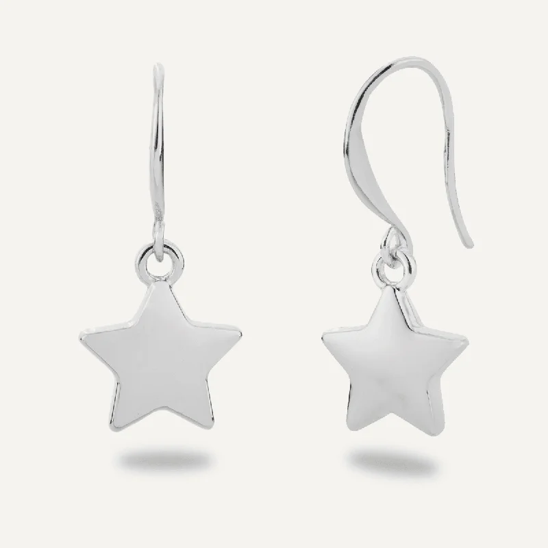 Emily Puffed Star Drop Earrings In Silver-Tone