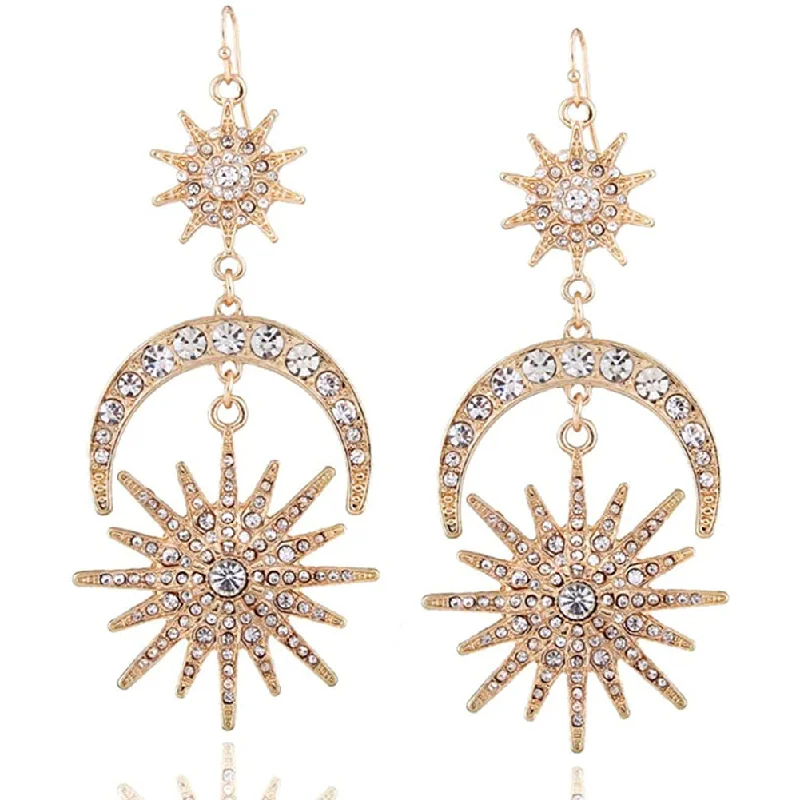 Exaggerated Luxury Sun Moon Stars Drop Earrings