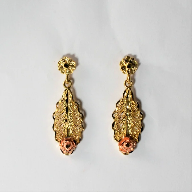 Ornate Two Tone Rose Drop Earrings |