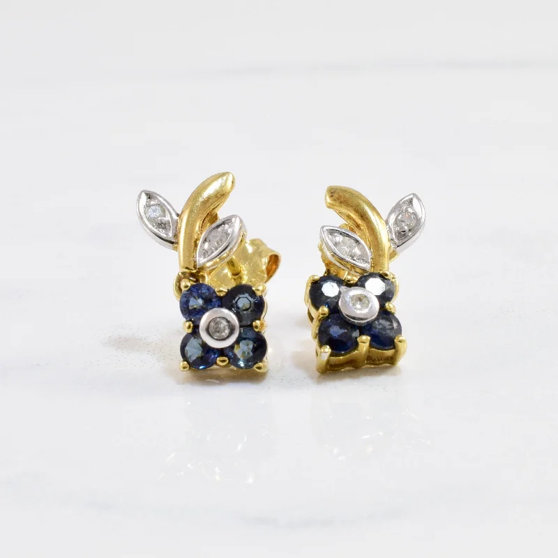 Floral Sapphire and Diamond Drop Earrings | 0.05 ctw |