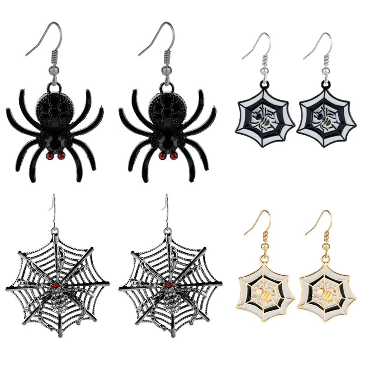 Funny Spider Alloy Plating Inlay Artificial Gemstones Women'S Drop Earrings 1 Pair