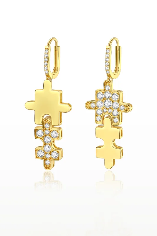 Gold Jigsaw Puzzle Drop Earrings