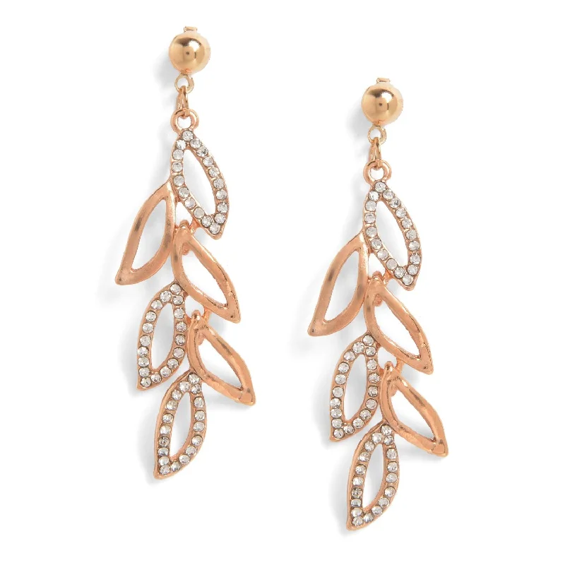 Gold-plated Stone-studded Leaf Shaped Drop Earrings