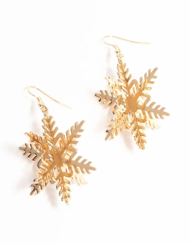 Gold Snowflake Drop Earrings