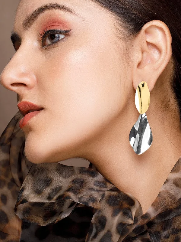 Tokyo Talkies x Rubans Gold-Toned & Silver-Toned Contemporary Drop Earrings