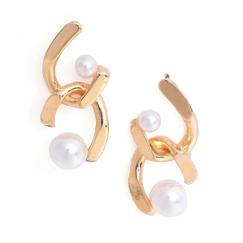 Gold-toned  White Contemporary Drop Earrings