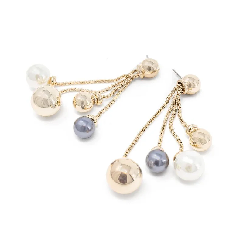 Gold and Pearl Ball Drop Earrings