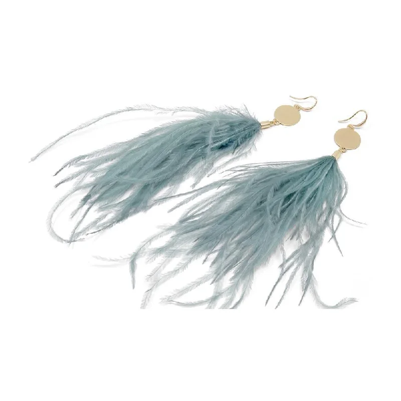 Gold Tone Feathers Drop Earrings Turquoise