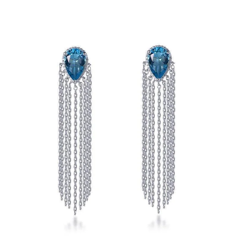 Gorgeous Aquamarine Blue Pear Cut Drop Earrings