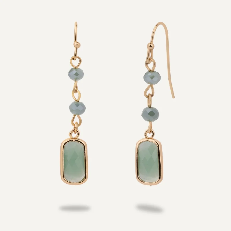 Green Crystal Drop Earrings In Gold-Tone