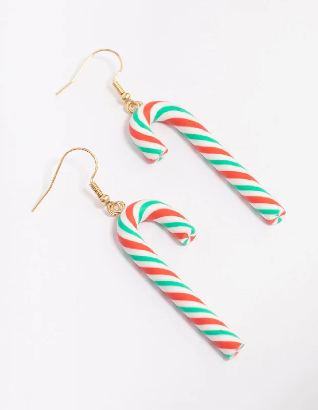 Green & Red Candy Cane Drop Earrings