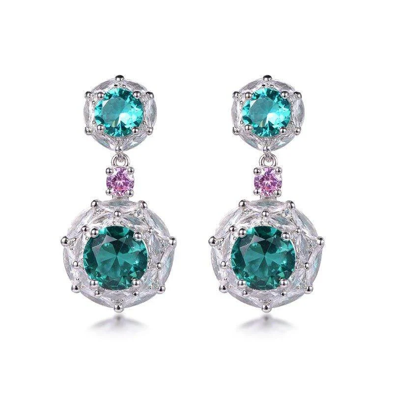 Halo Three Tone Emerald Green Drop Earrings