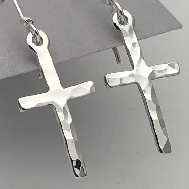 Sterling Silver Hammered Crossed Drop Earrings