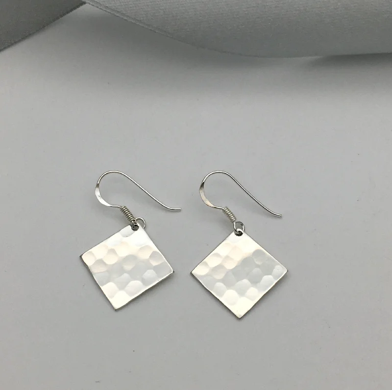 Sterling Silver Hammered Square Drop Earrings