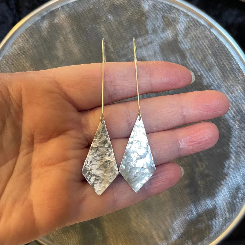 Sterling Silver Handmade Hammered Kite L Drop Earrings