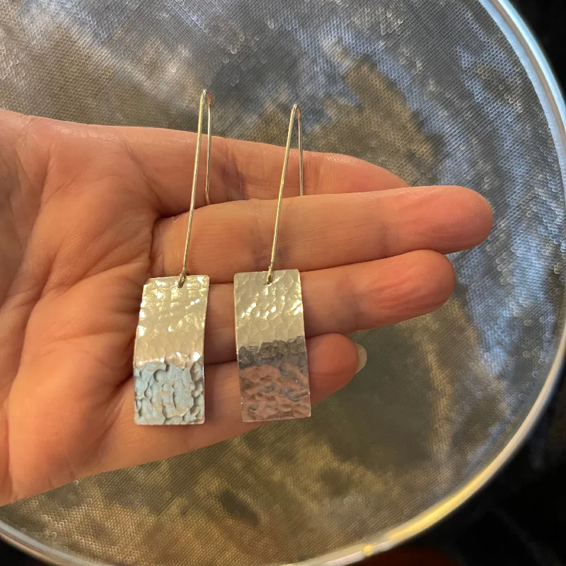 Sterling Silver Handmade Hammered Rectangle Drop Earrings