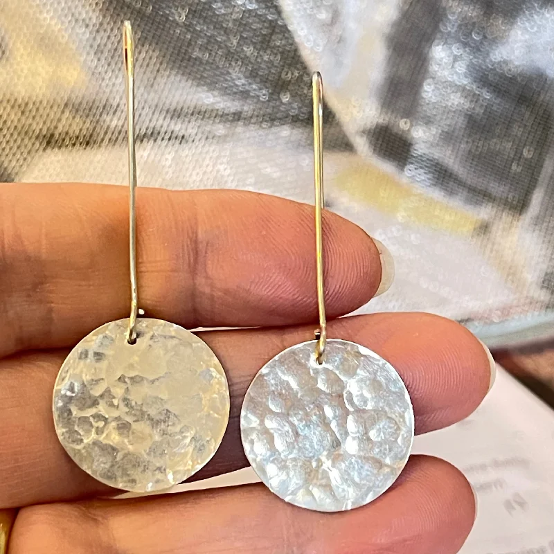 Sterling Silver Handmade Hammered Round Drop Earrings