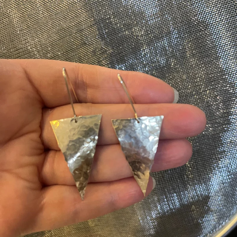 Sterling Silver Handmade Hammered Triangle Drop Earrings