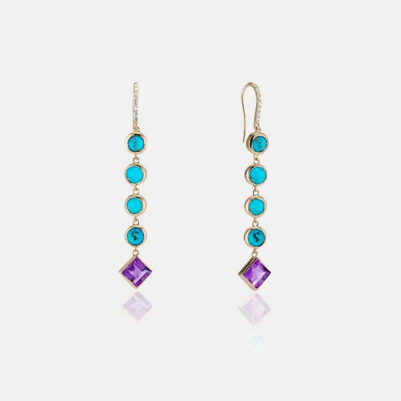 Kingman Turquoise and Amethyst Drop Earrings