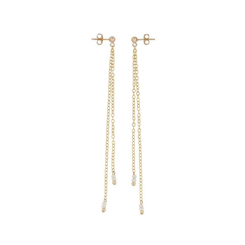 Long Double Chain Drop Earrings - PEARL