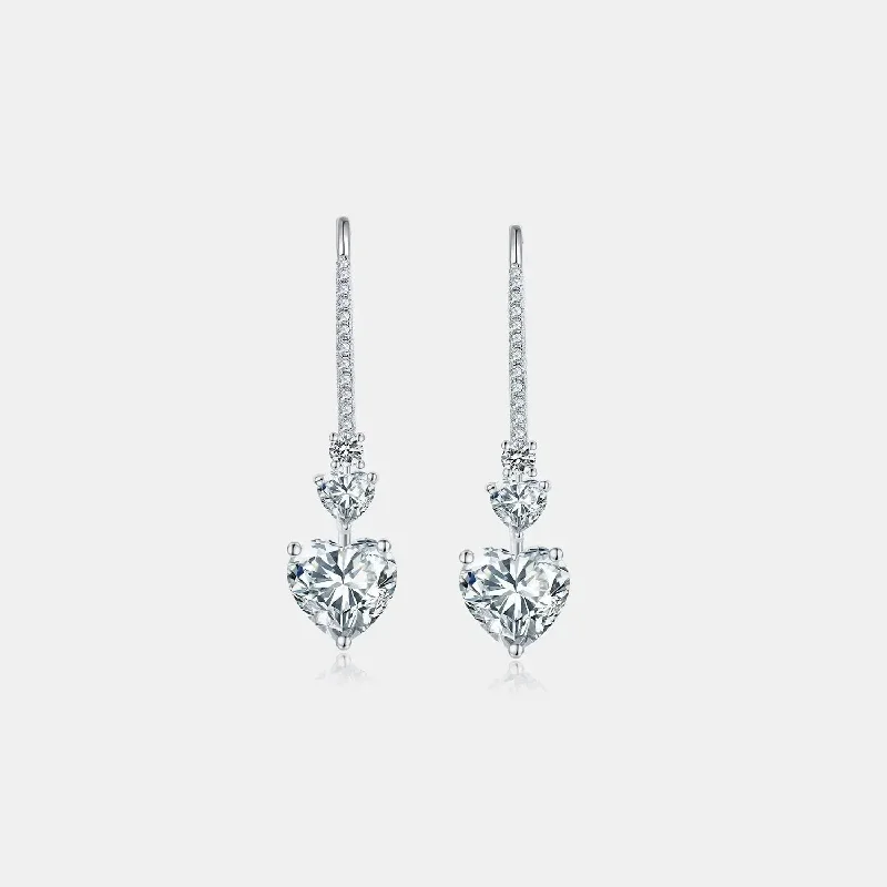 LOVCIA 5.44 Carat 925 Sterling Silver Moissanite Heart Drop Earrings