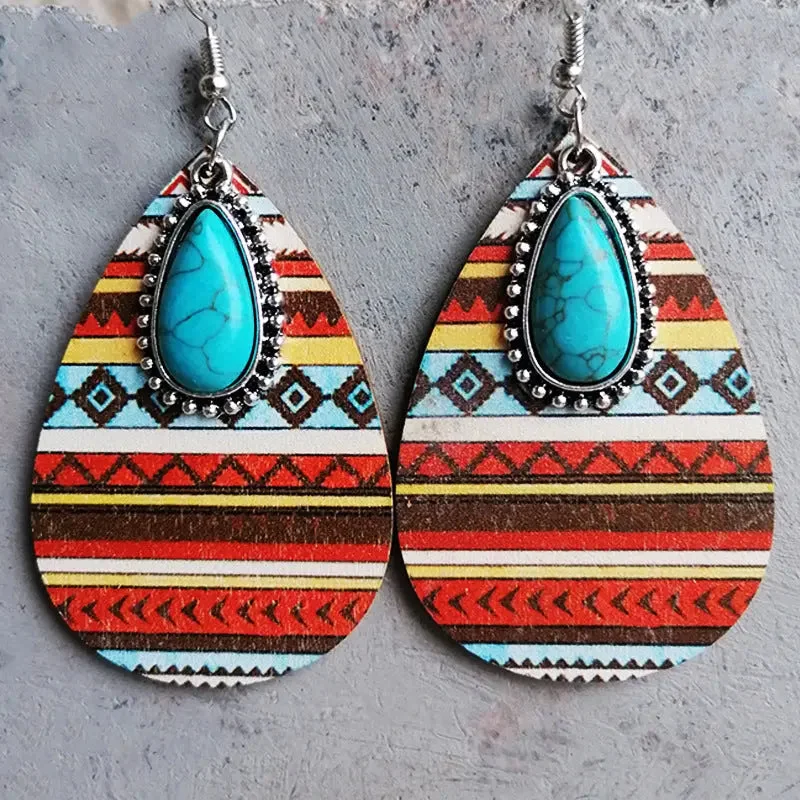 LOVCIA Artificial Turquoise Geometric Teardrop Earrings