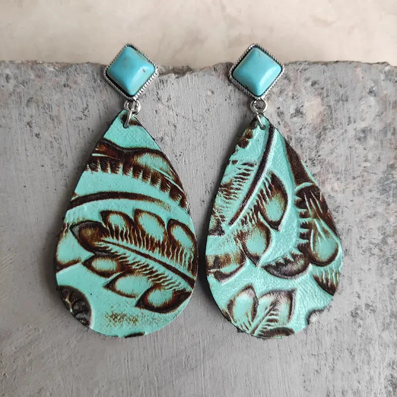 LOVCIA Artificial Turquoise Teardrop Earrings