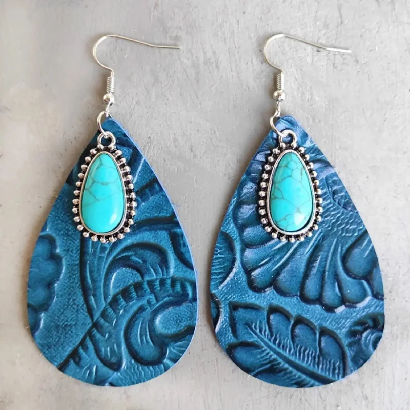 LOVCIA Artificial Turquoise Teardrop Earrings