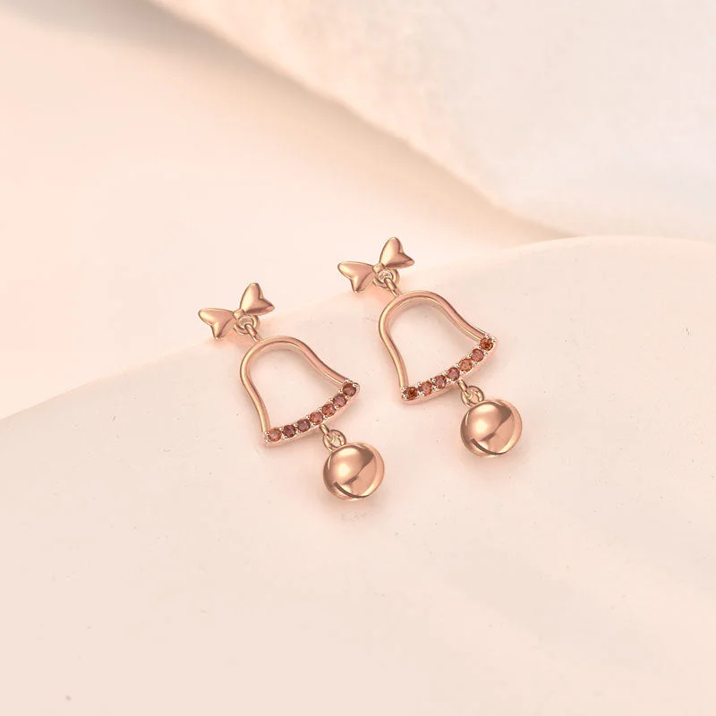 LOVCIA Charming Red CZ Bell Rose Gold Plated 925 Sterling Silver Drop Earrings for Women