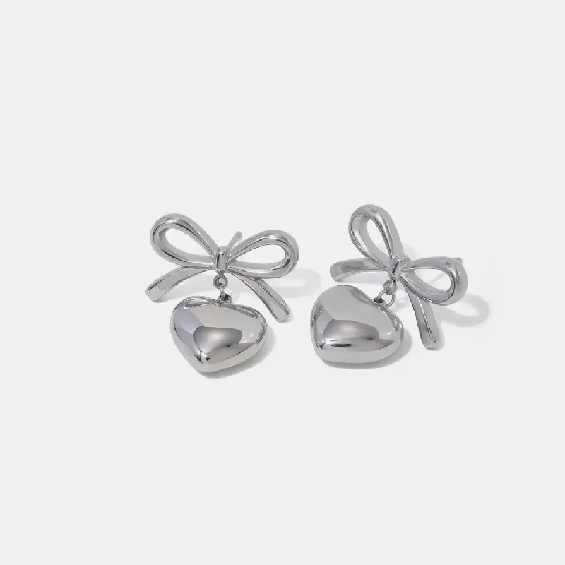 LOVCIA Elegant Heart & Bow Stainless Steel Drop Earrings for Women